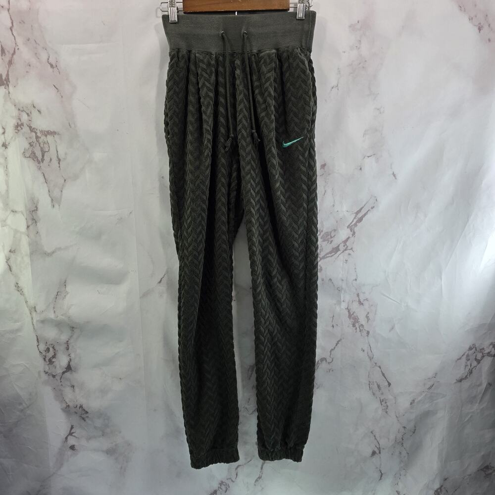 Nike Sweatpants Women XS Green Textured Joggers Modern Everyday Herringbone